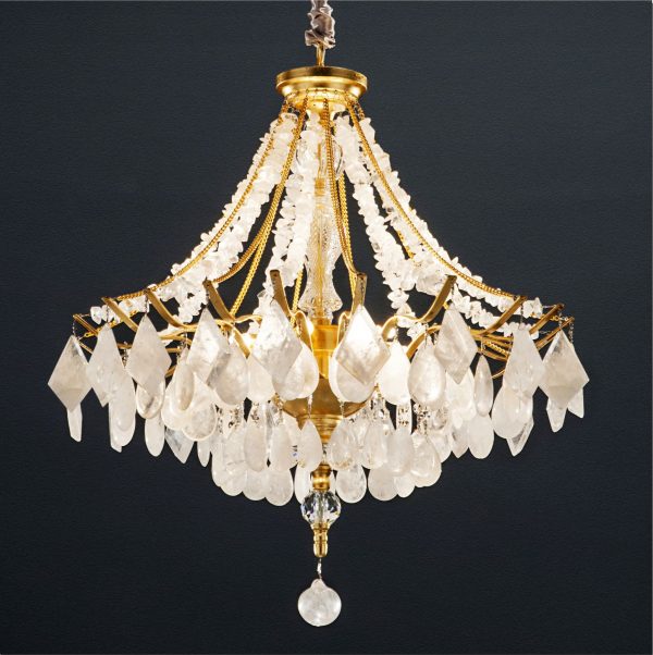 LUSTRE ASTRO DELUX FOLHEADO OURO QUARTZO BRANCO